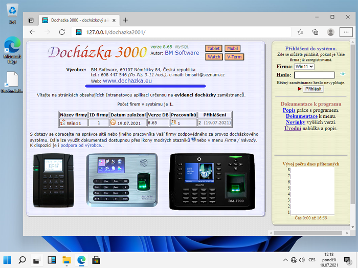 Docházkový systém Docházka 3000 na Windows 11